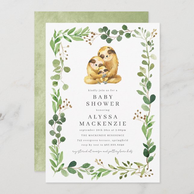 Sloth Baby Shower Invitation (Front/Back)