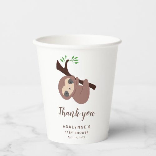Sloth Baby Shower Jungle Party Gender Neutral  Paper Cups