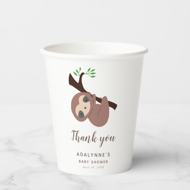 Sloth Baby Shower Jungle Party Gender Neutral  Paper Cups (Front)
