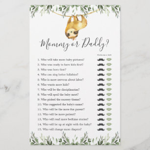 Sloth Baby Shower Mommy or Daddy Game