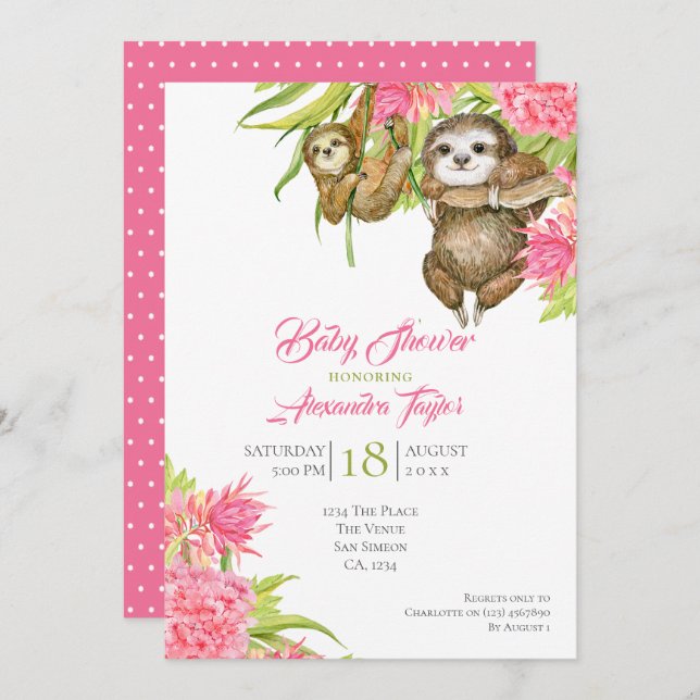 Sloth Baby Shower Personalized Invitation (Front/Back)