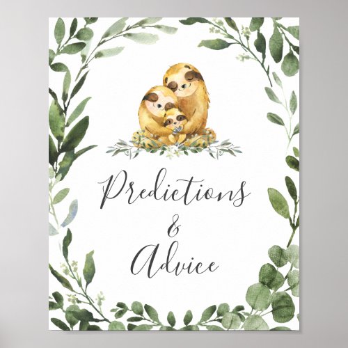 Sloth Baby Shower Predictions and Advice Sign