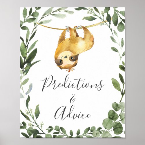 Sloth Baby Shower Predictions and Advice Sign