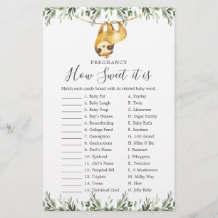 Sloth Baby Shower Pregnancy How Sweet It Is Game