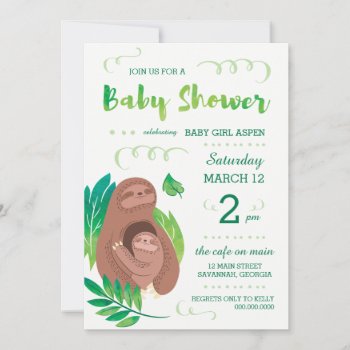 Sloth Baby Shower Rainforest Jungle Theme Invitation by LaurEvansDesign at Zazzle
