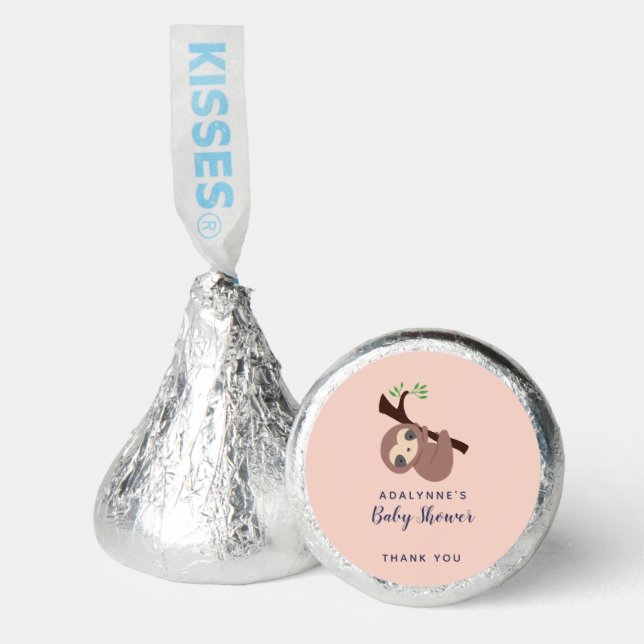 Sloth Baby Shower Script Cute Purple Pink Hershey®'s Kisses® (Front)