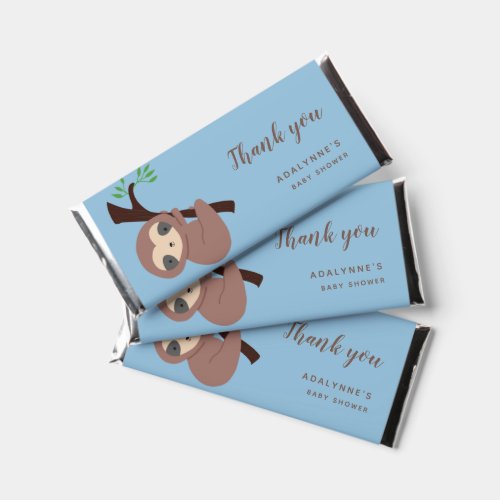 Sloth Baby Shower Thank you Script Cute Blue Hershey Bar Favors