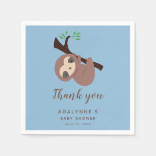 Sloth Baby Shower Thank you Script Cute Boy Blue Napkins