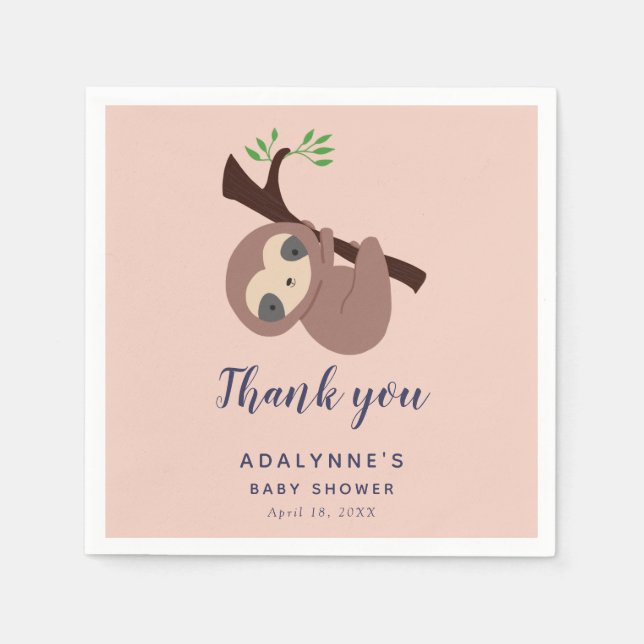 Sloth Baby Shower Thank you Script Cute Simple Napkins (Front)
