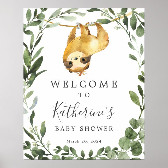 Sloth Baby Shower Welcome Sign (Front)