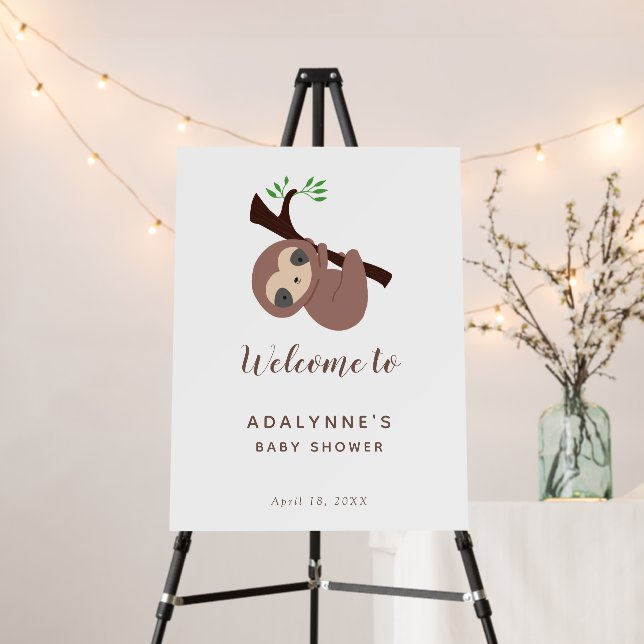 Sloth Baby Shower Welcome Sign Personalized Cute (In Situ (Stand))