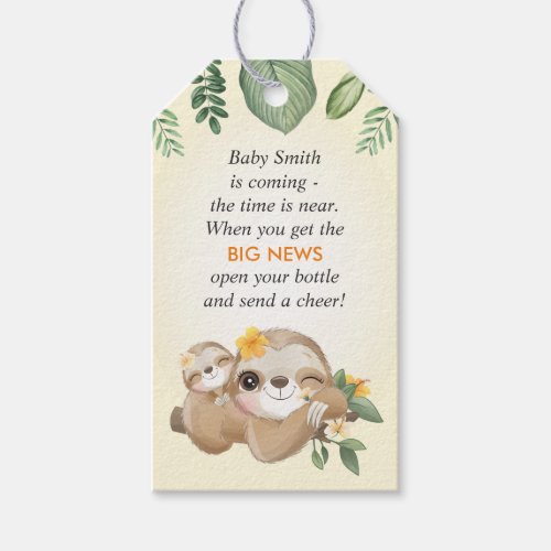 Sloth Baby Shower Wild Sprinkle Mini Bottle Favor Gift Tags