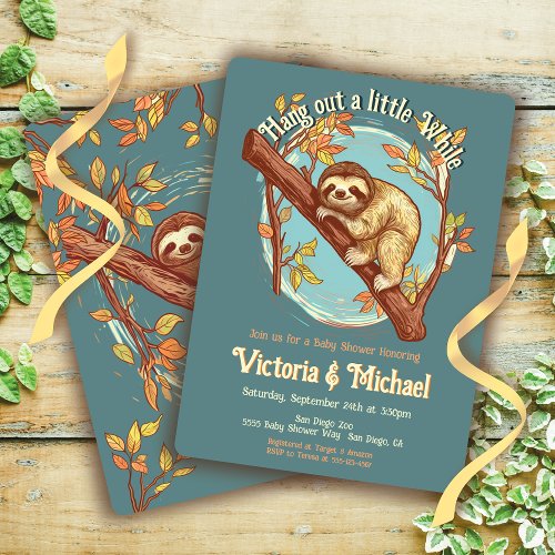 Sloth Baby Shower woodcut  Invitation