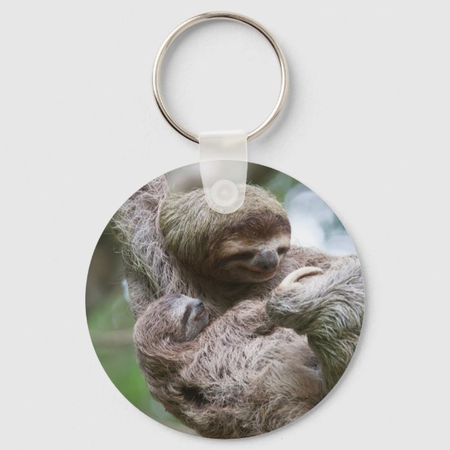 Sloth Baby with Mother Hanging from a Tree Keychain (Front)