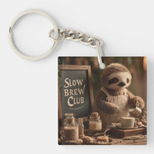 Sloth Barista "Slow Brew Club" Cafe Illustration Keychain