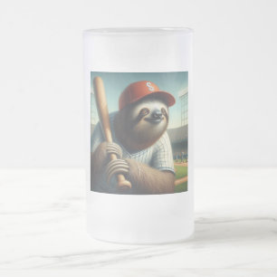 Sloth Baseball Player Frosted Glass Beer Mug