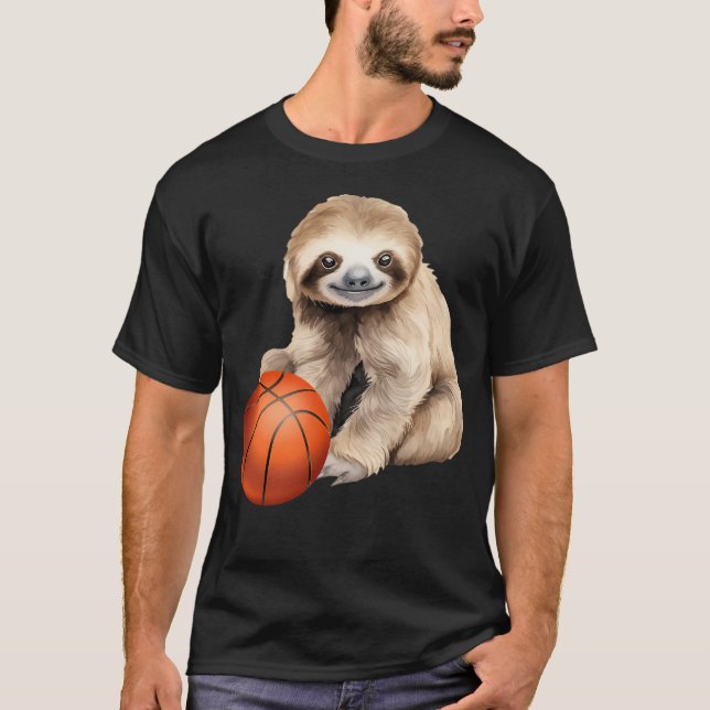 Sloth Basketball Funny Sloth Holding Basketball Sl T-Shirt (Front)