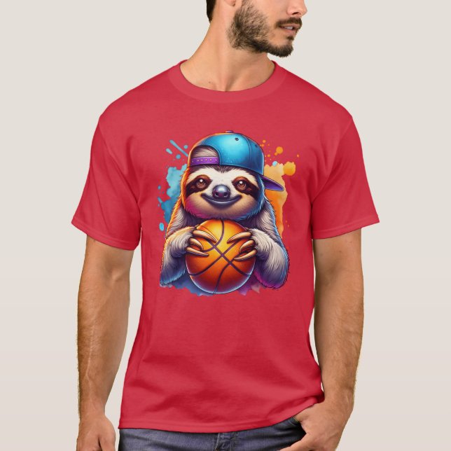 Sloth Basketball Player Funny Sports Design funny  T-Shirt (Front)
