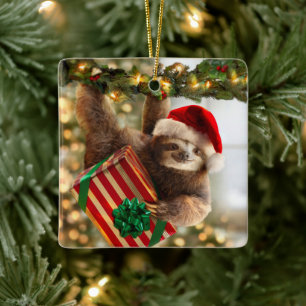 Sloth Bearing Gifts Ceramic Ornament