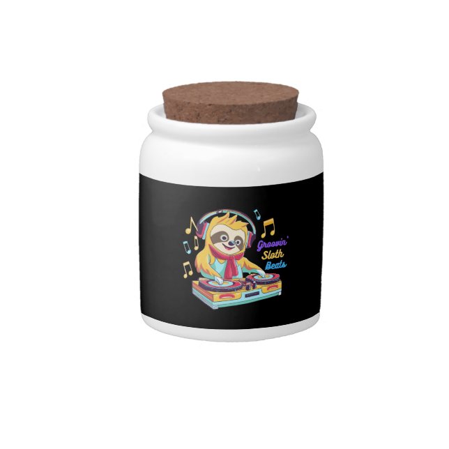  Sloth Beats retro vintage vibrant Candy Jar (Front)