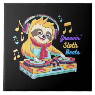 Sloth Beats retro vintage vibrant Ceramic Tile