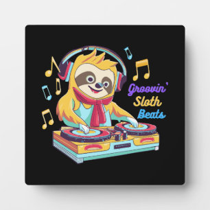 Sloth Beats retro vintage vibrant Plaque