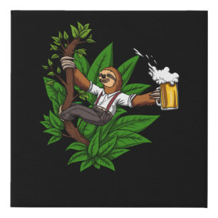 Sloth Beer Drinking Party Funny Animal Faux Canvas Print