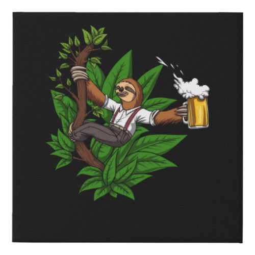 Sloth Beer Drinking Party Funny Animal Faux Canvas Print
