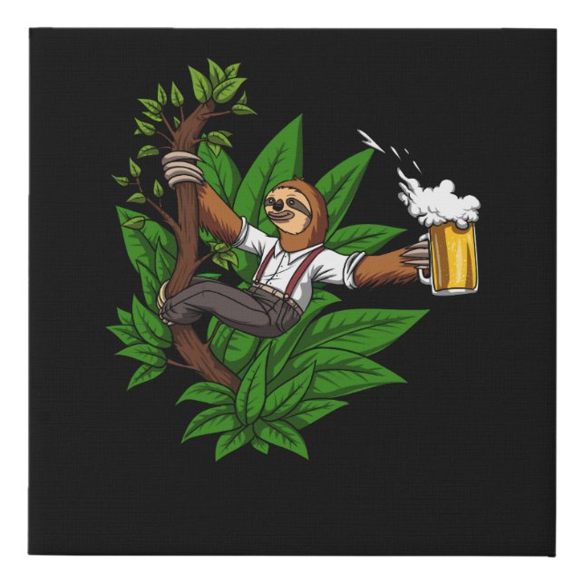 Sloth Beer Drinking Party Funny Animal Faux Canvas Print (Front)