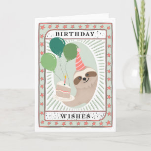 Sloth Birthday Card   Birthday Wishes Cake Card