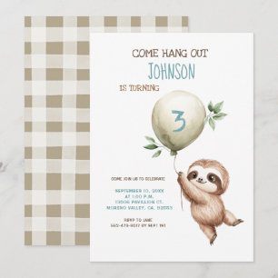 Sloth Birthday Come Hang Out 1st Birthday Invitation