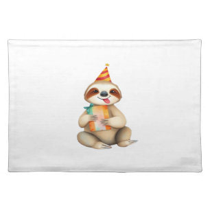 Sloth birthday gift cute funny happy party hat Cla Cloth Placemat