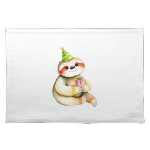 Sloth birthday gift cute funny happy party hat Cla Cloth Placemat