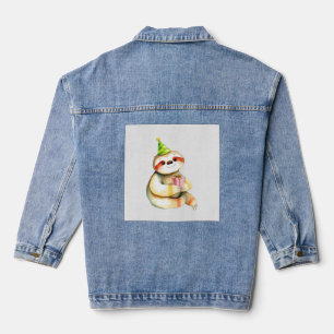 Sloth birthday gift cute funny happy party hat Cla Denim Jacket