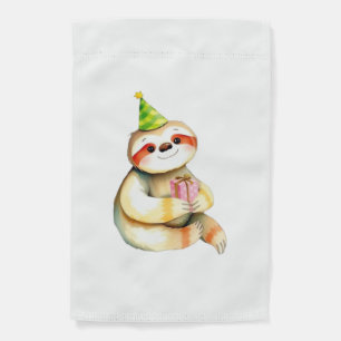 Sloth birthday gift cute funny happy party hat Cla Garden Flag