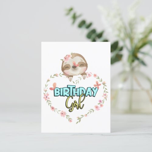 Sloth Birthday Girl Sloth Lovers Gifts Invitation Postcard