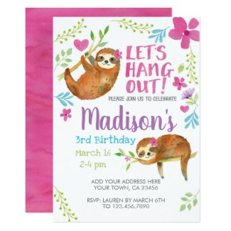 Sloth Birthday Invitation