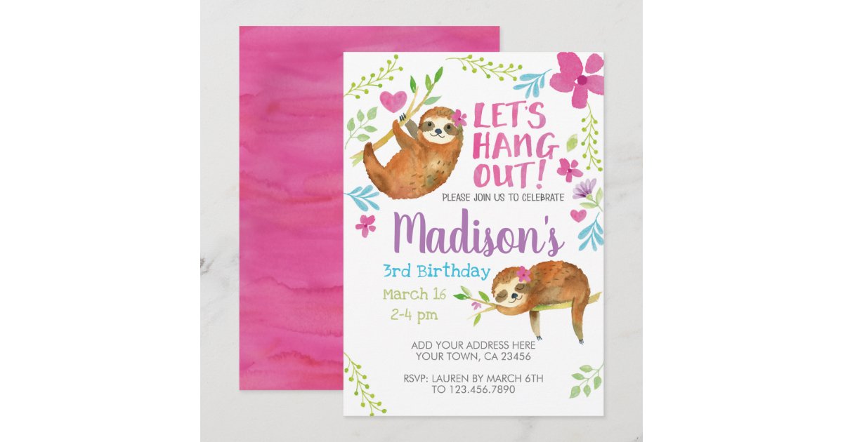Sloth Birthday Invitation | Zazzle