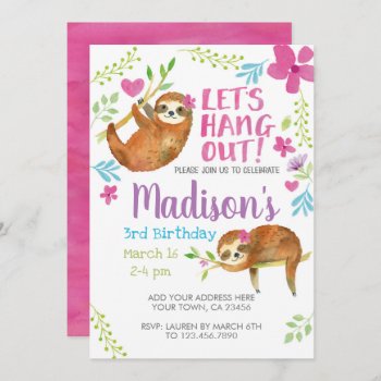 Sloth Birthday Invitation by PrinterFairy at Zazzle