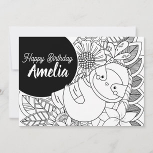 Sloth Birthday Party Floral Coloring Holiday Card