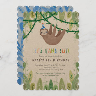 Sloth Birthday Party in Blue and White Invitation
