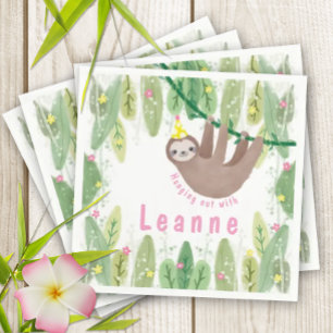 Sloth Birthday Party in Pink & Yellow Napkins
