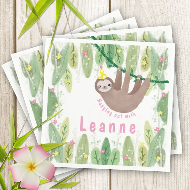 Sloth Birthday Party in Pink & Yellow Napkins (Super cute sloth theme napkins for your kiddo's birthday party!)