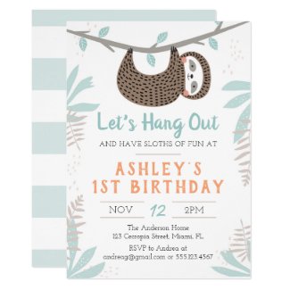 Sloth Birthday Party Invitation