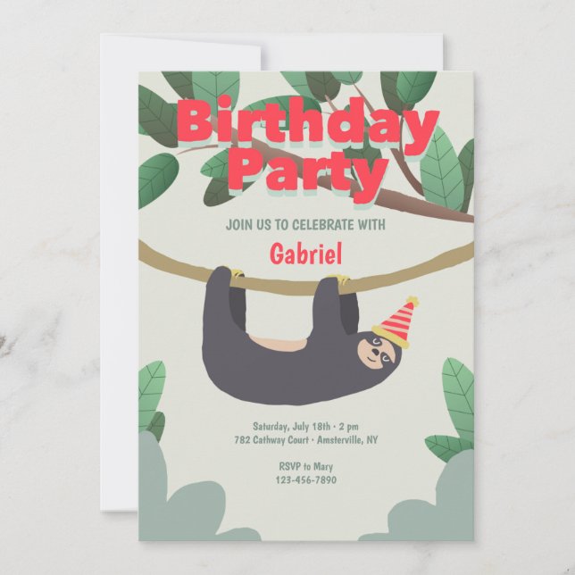 Sloth Birthday Party Invitation (Front)