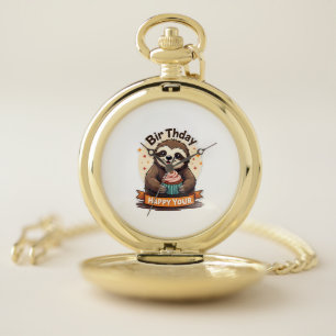 Sloth Birthday Shirt Vintage Cake Animal Graphic Pocket Watch