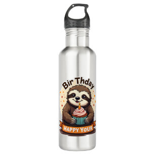 Sloth Birthday Shirt Vintage Cake Animal Graphic Stainless Steel Water Bottle