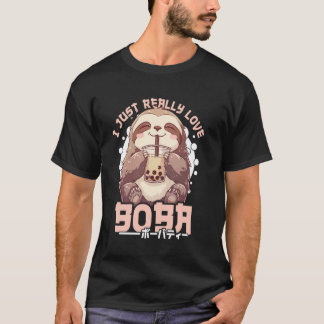 Sloth Boba Tea Kawaii Bubble Tea Sloth Anime Neko  T-Shirt