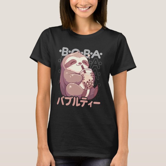 Sloth Boba Tea Kawaii Bubble Tea Sloth Anime Neko  T-Shirt (Front)