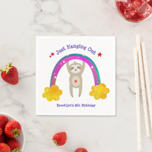 Sloth Boho Rainbow Birthday Cute Kawaii White Name Napkins